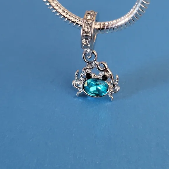New! For Pandora Charm Bracelet Aqua Blue and Silver Color Crab Dangle Charm - Picture 4 of 8